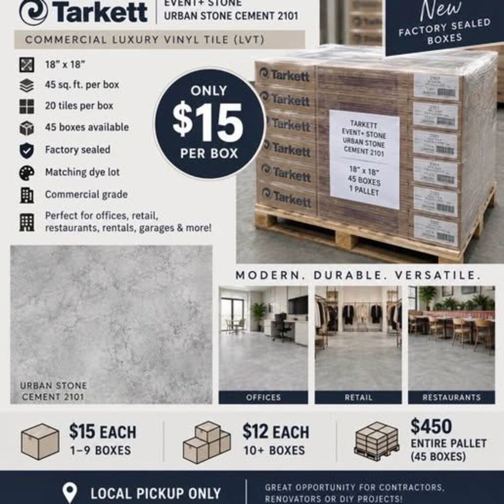 New Factory Sealed Commerical
Flooring liquidation! MUST GO !
